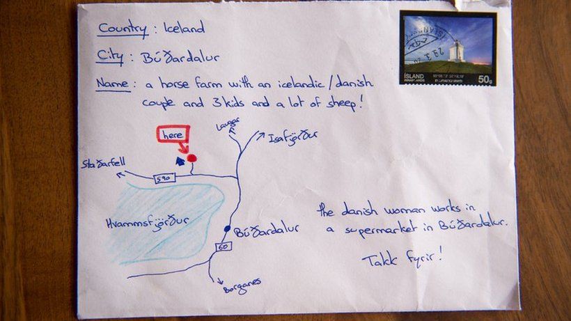 Envelope with hand-drawn map