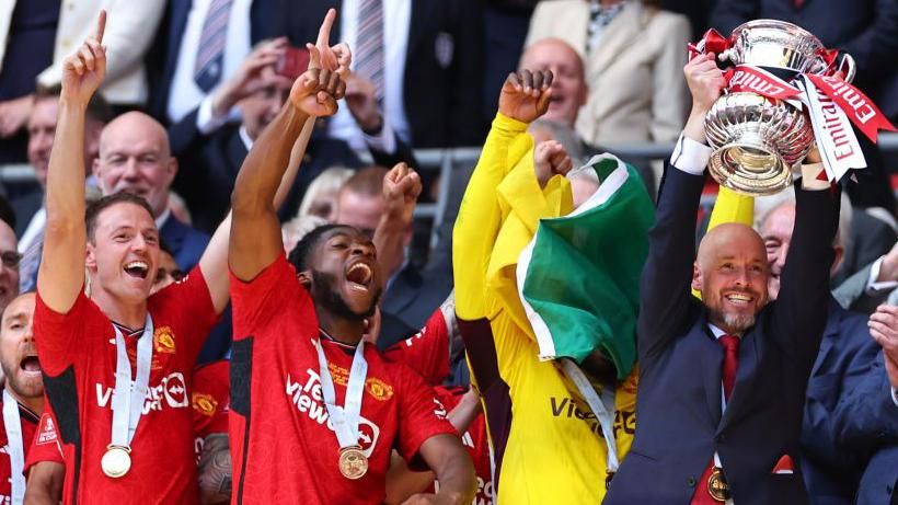 Man Utd celebrate winning the 2024 FA Cup