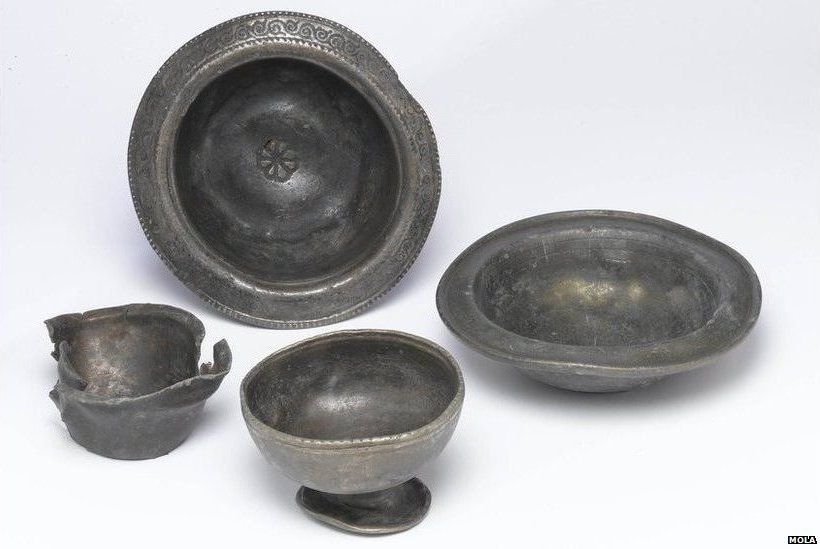 Pewter bowls and cups