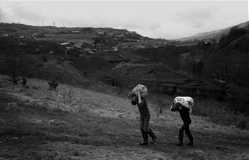 Striking miners picking coal during the miners' strike at Penrhiwceiber, Rhondda Cynon Taf