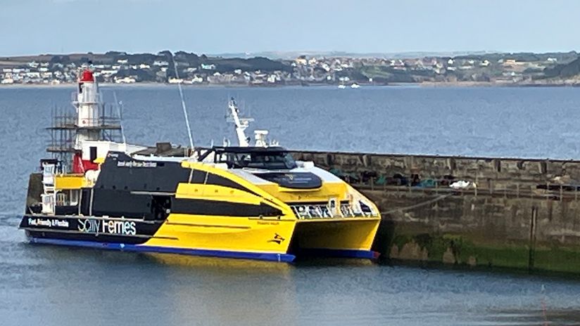 New Isles of Scilly fast ferry seen in Newlyn - BBC News