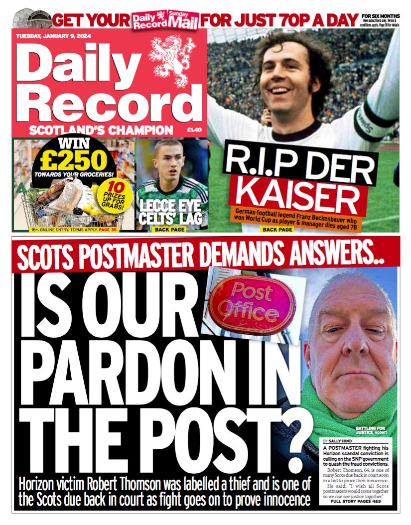 Scotland's papers: Pardon plan for postmasters and prison deaths ...