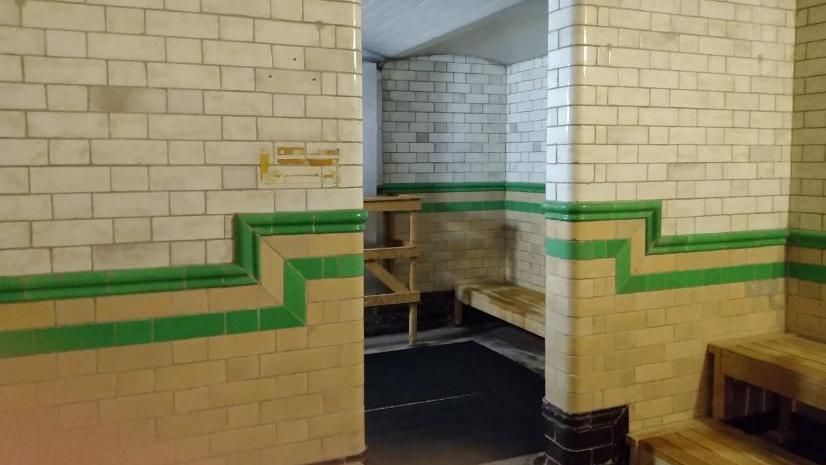 The tiled interior of the Turkish Baths