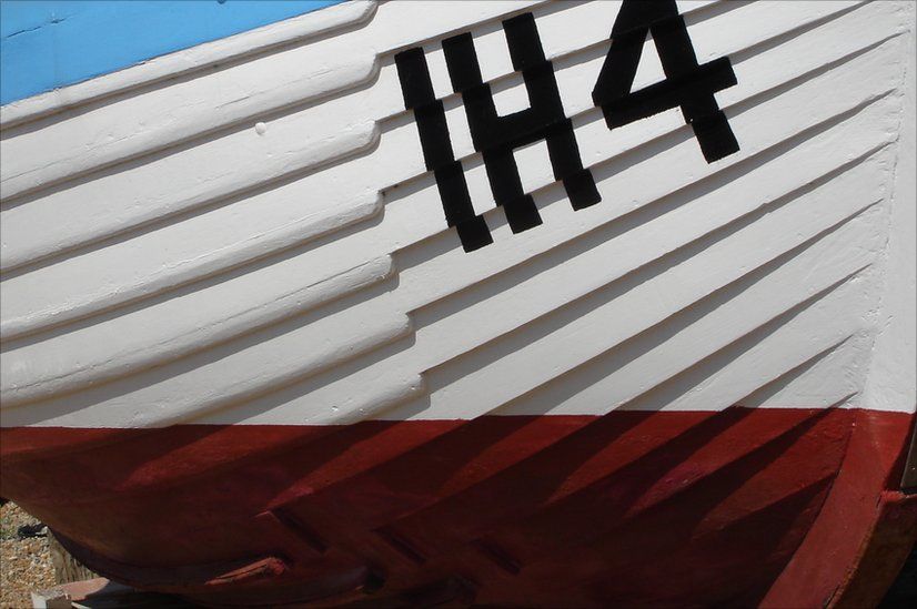 A clinker-built boat at Felixstowe ferry in Suffolk.