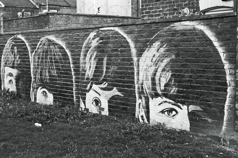 A mural of the band the Beatles