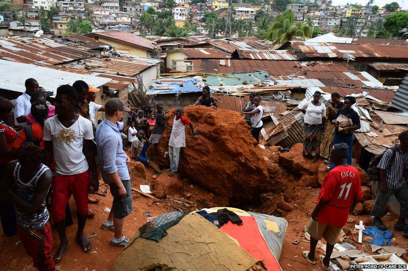 Site of a rock fall in Freetown, Sierra Leone