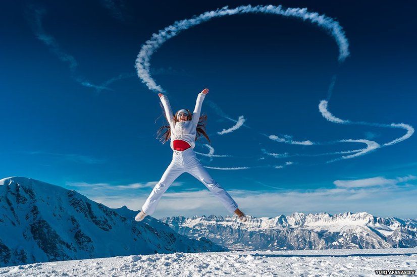 Girl jumping in Switzerland