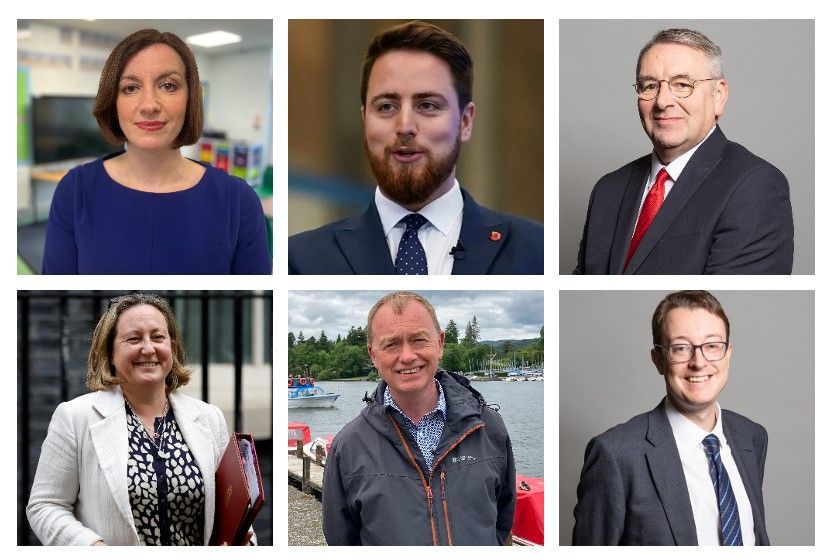 Bridget Phillipson, Jacob Young, Sir Alan Campbell, Anne-Marie Trevelyan, Tim Farron, Sir Simon Clarke (from top left to bottom right)