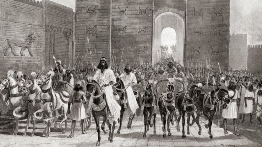 تصویرسازی از لحظه ورود کوروش، پادشاه هخامنشیان به شهر بابل