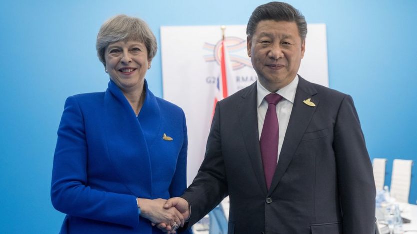 在德國漢堡舉行的20國首腦峰會（G20）期間，特裡莎·梅首相與中國國家主席習近平舉行雙邊會晤