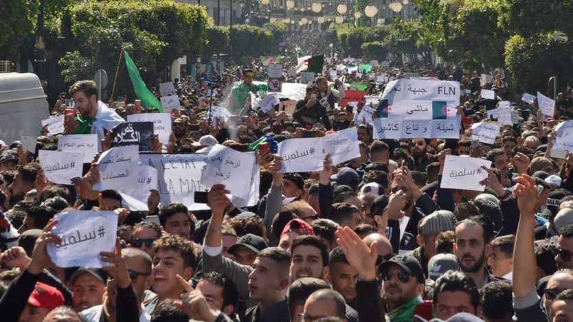 Algerians take part in a protest against ailing President Bouteflika's bid for a fifth term in power, in the capital Algiers on 1 March 2019