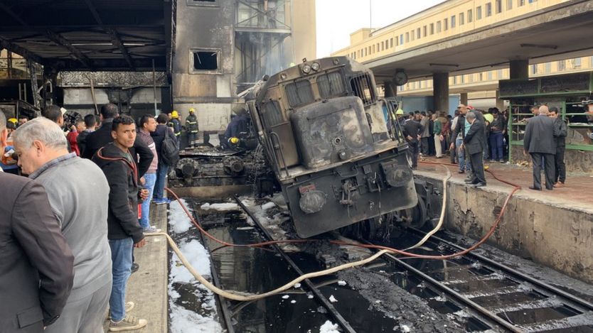Aftermath of train collision and fire at Ramses Station in Cairo, Egypt (27 February 2019)