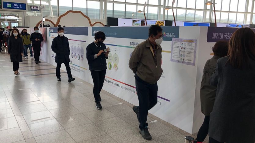 Voters in line in South Korea