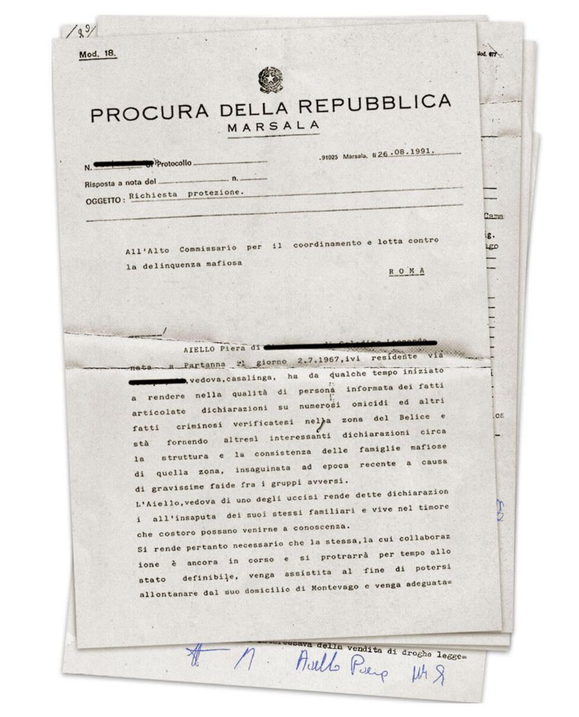 El documento con el que el tribunal pide protección policial para Piera Aiello.