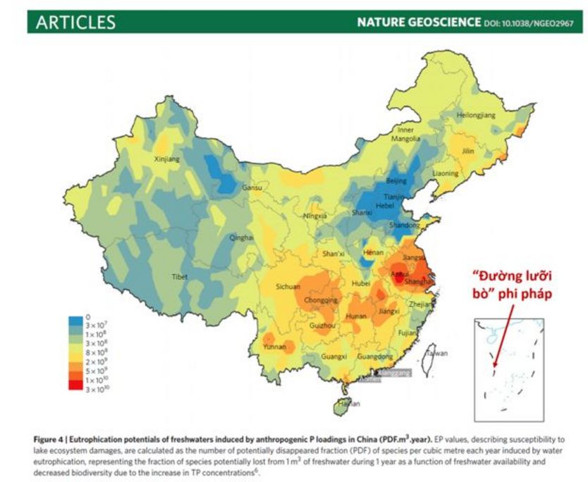 Hình có chèn Đường Lưỡi bò đi kèm bài viết của học giả Trung Quốc trên tạp chí Geoscience