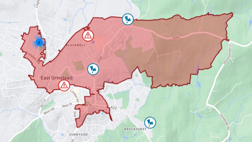 South East Water map of affected area in East Grinstead