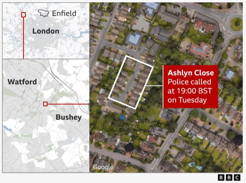 A map of the scene in Bushey