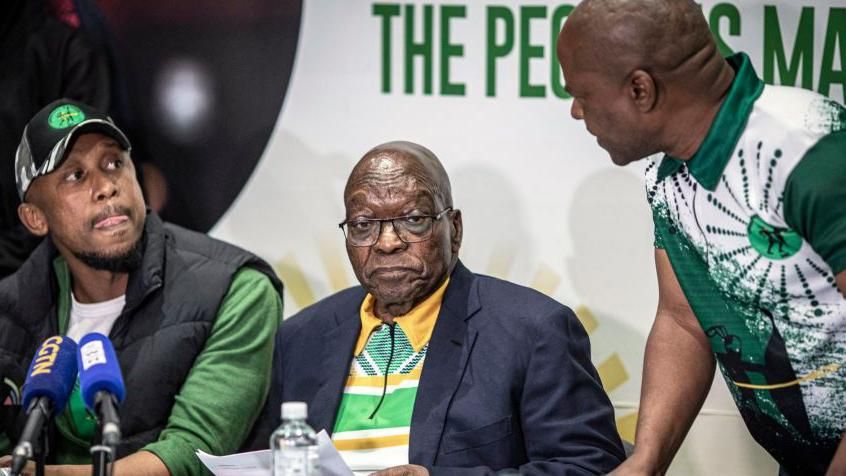 Former South African President Jacob Zuma at a media briefing for his party uMkhonto we Sizwe (MK), on June 16, 2024, at Capital Hotel in Sandton, outside Johannesburg, South Africa.