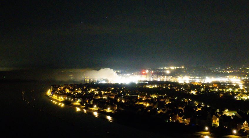 A picture of the smoke coming from Chatham Docks