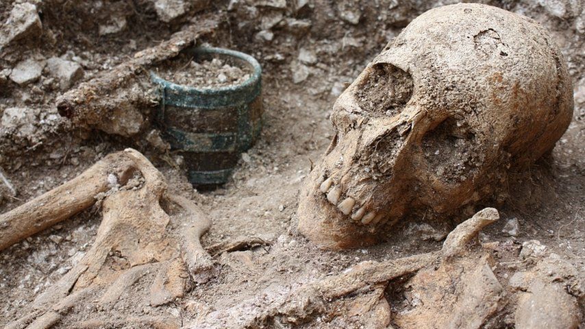 Skeleton found in a Bronze Age and Anglo Saxon burial ground in Wiltshire