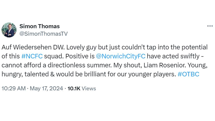 Sky Sports TV presenter, Simon Thomas, is a Norwich City fan
