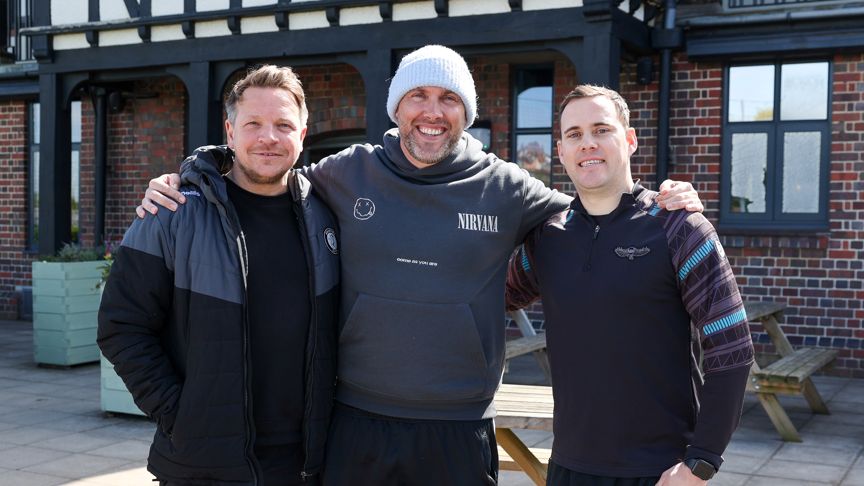 James Edwards left, pictured with Radio Bristol presenter Joe Sims (centre) and Sam Downes (right). 