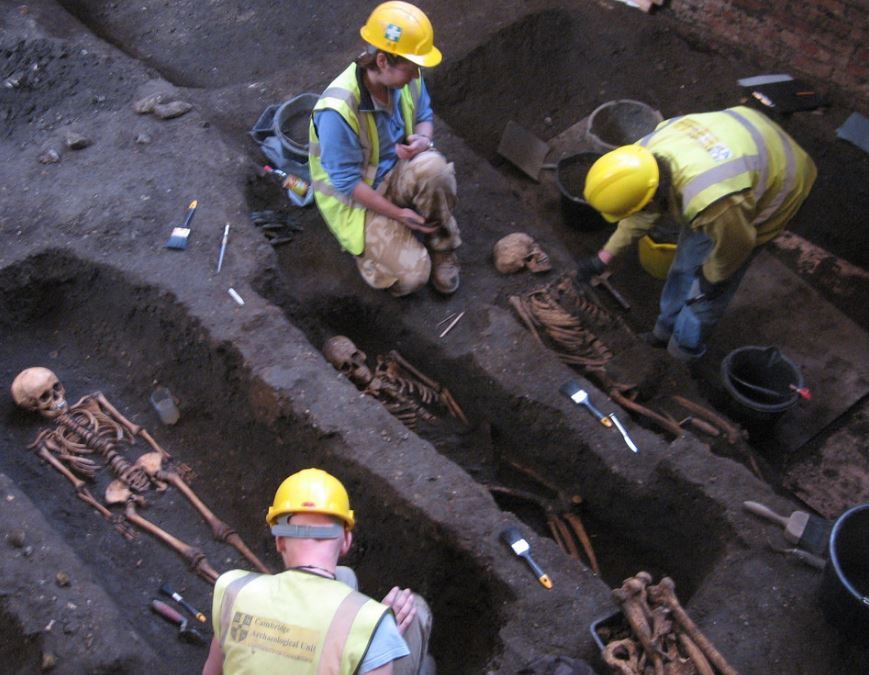 Archaeologists and skeletons, St John's College, Cambridge