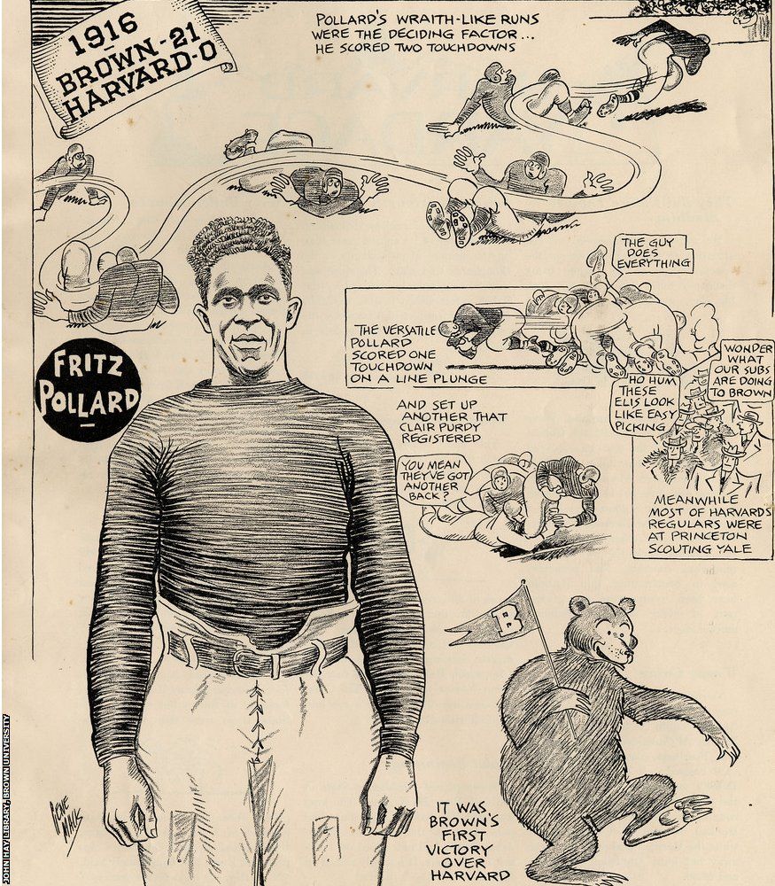 A 1916 illustration describes scenes from a Brown-Harvard game in which Pollard played a key role