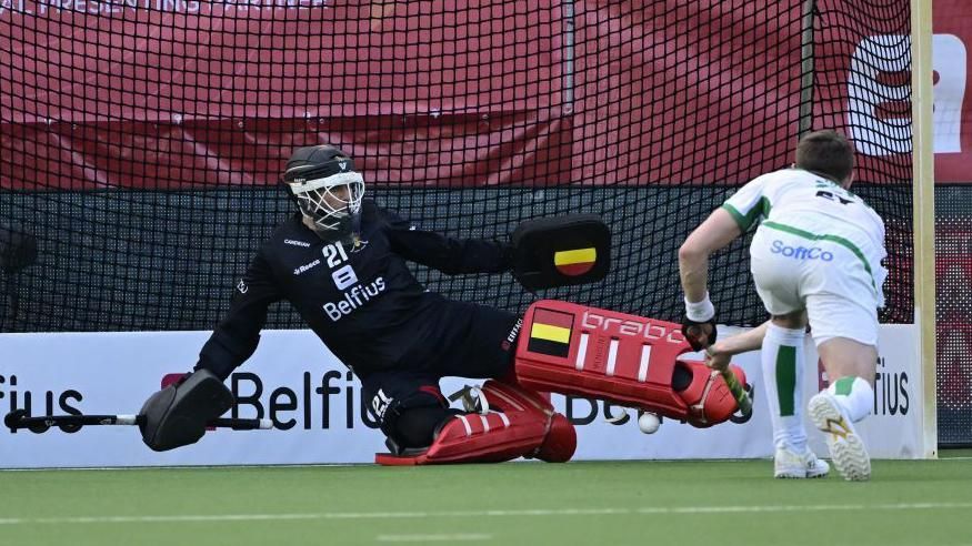 Ireland’s Lee Cole converts a penalty stroke in the 2-1 win over Belgium