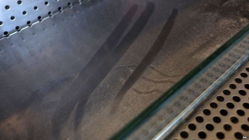 Image shows dust on glass with clear finger marks