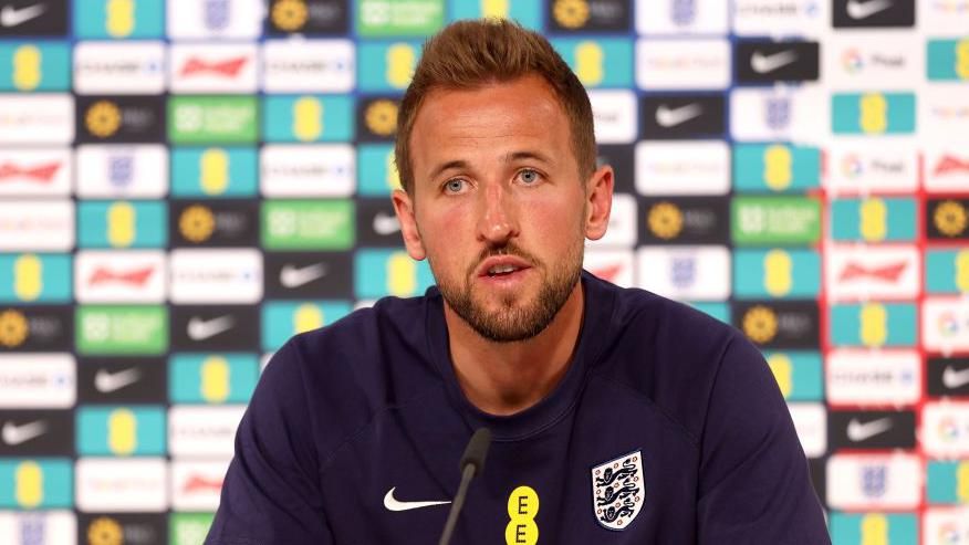 England skipper Harry Kane speaks astatine a news conference