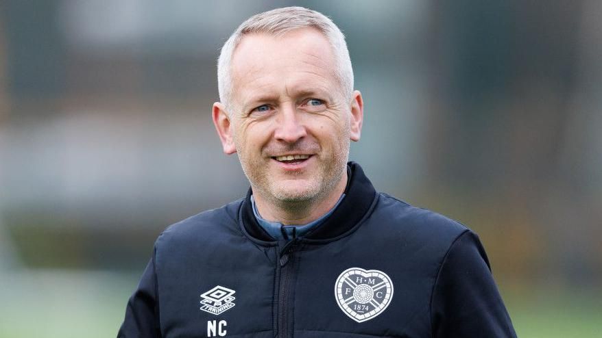 Hearts head coach Neil Critchley during a Heart of Midlothian training session at the Oriam,