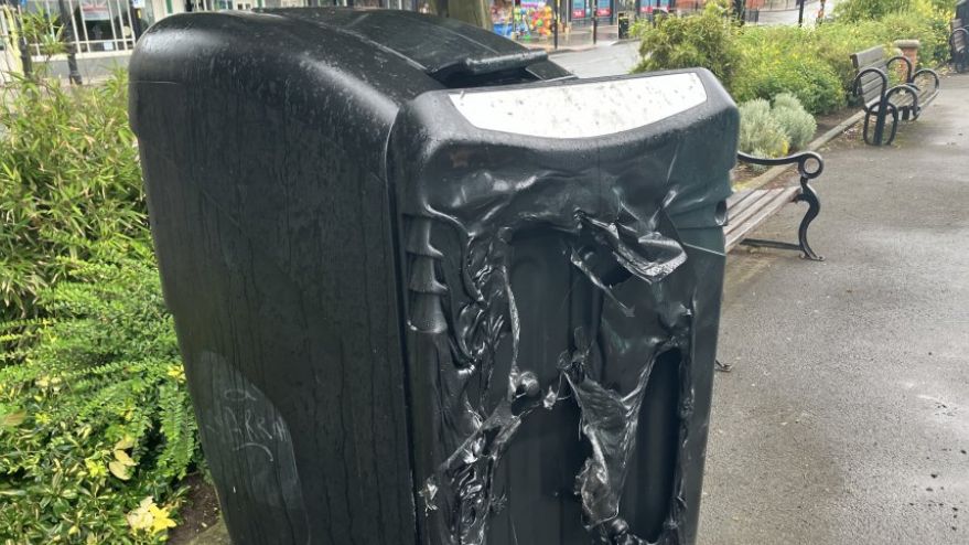 Fire damaged rubbish bin in Cleethorpes
