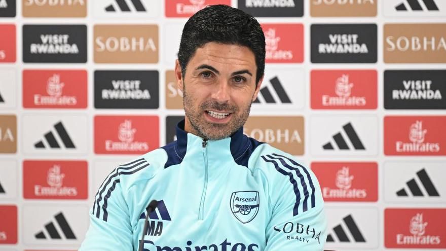 Arsenal boss Mikel Arteta speaking at a press conference