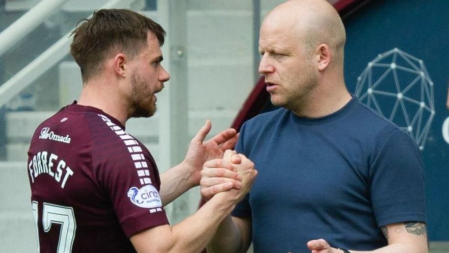 Hearts' Alan Forrest and Steven Naismith