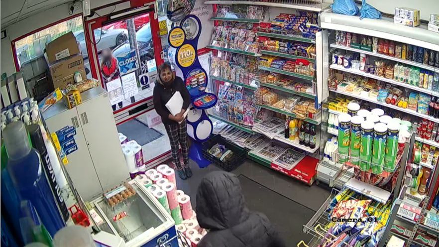 CCTV footage of Flora Mendes in a post office