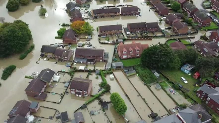 A drone image of flooding in Catcliffe