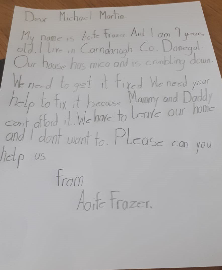 Письмо Аойф Фрейзер премьер-министру Ирландии