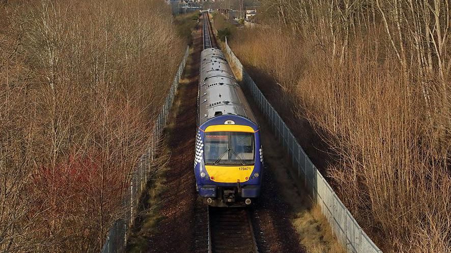 A train on the Borders Railway leaving Galashiels