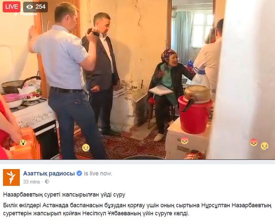 Screen grab of Facebook post by Azattyq showing Nesipkul Uyabaeva in her home