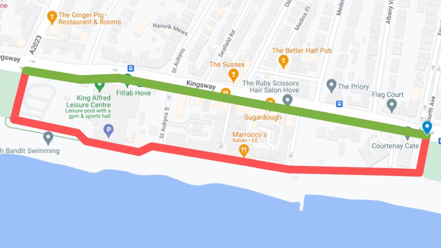 Cyclists currently follow the route shown in red, but the plans would see a new cycle path installed along the route shown in green