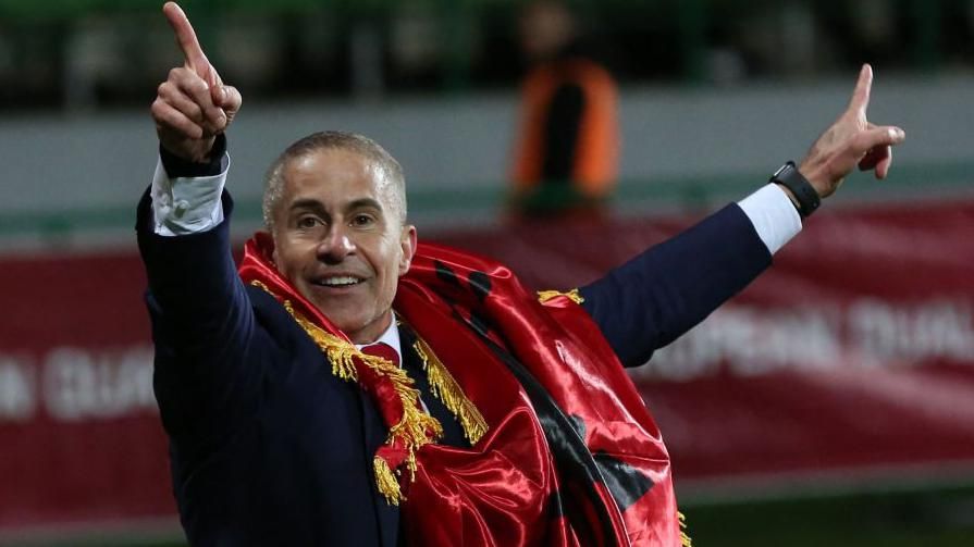 Albania manager Sylvinho celebrates