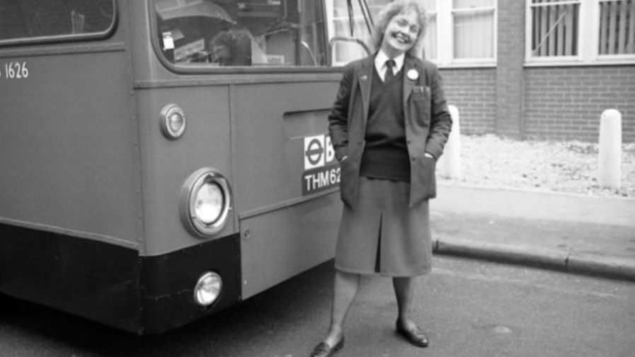 Jill Viner next to a London bus