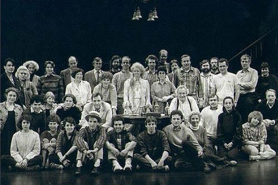 Kate Edwards (second left, back row) with the cast and crew of Long Day's Journey Into Night, starring Kevin Spacey in 1986