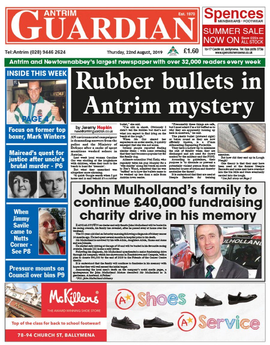 Front page of the Antrim Guardian