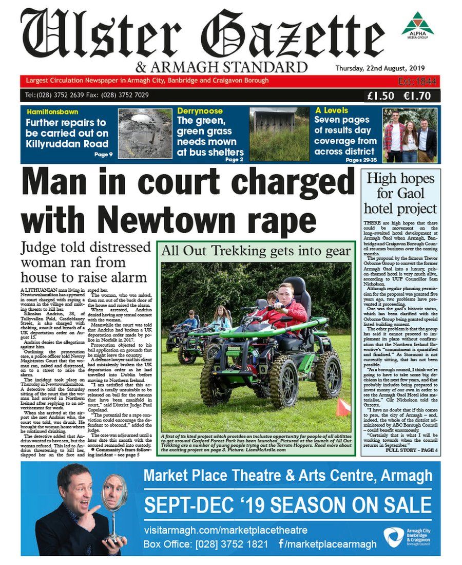 Front page of the Ulster Gazette