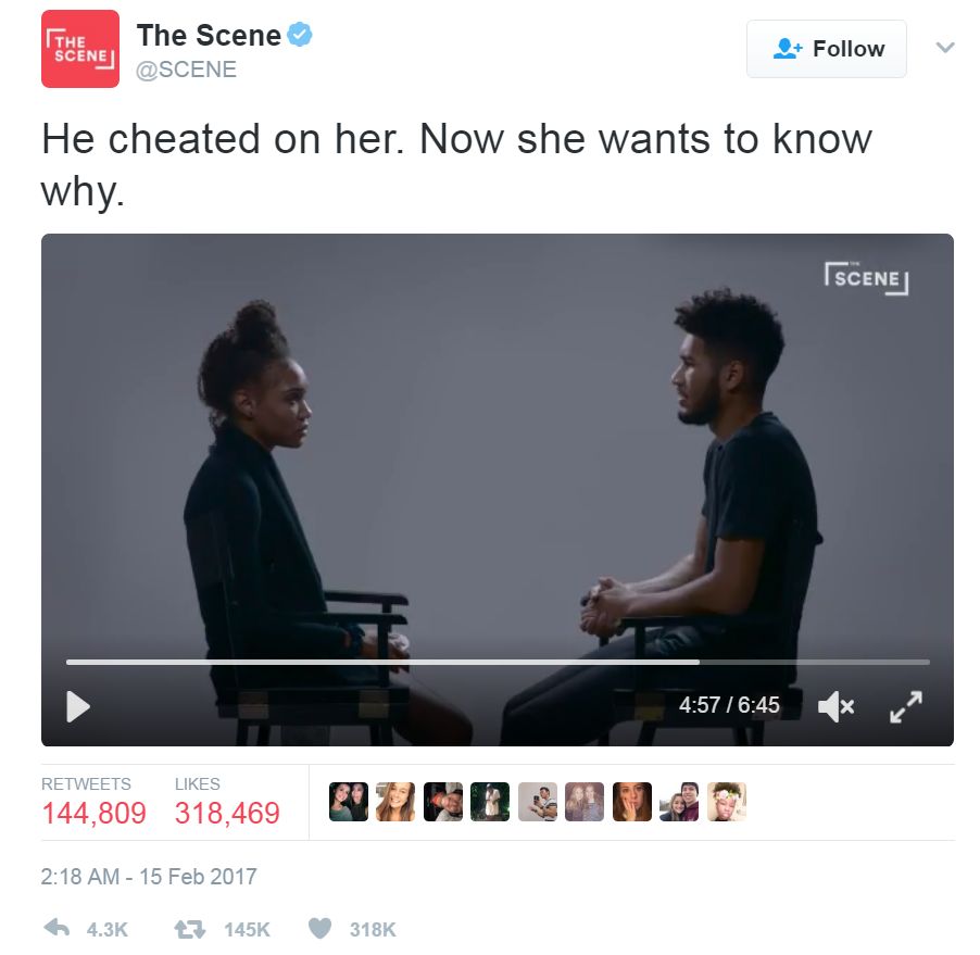 Screengrab of tweet by The Scene about a video of a couple
