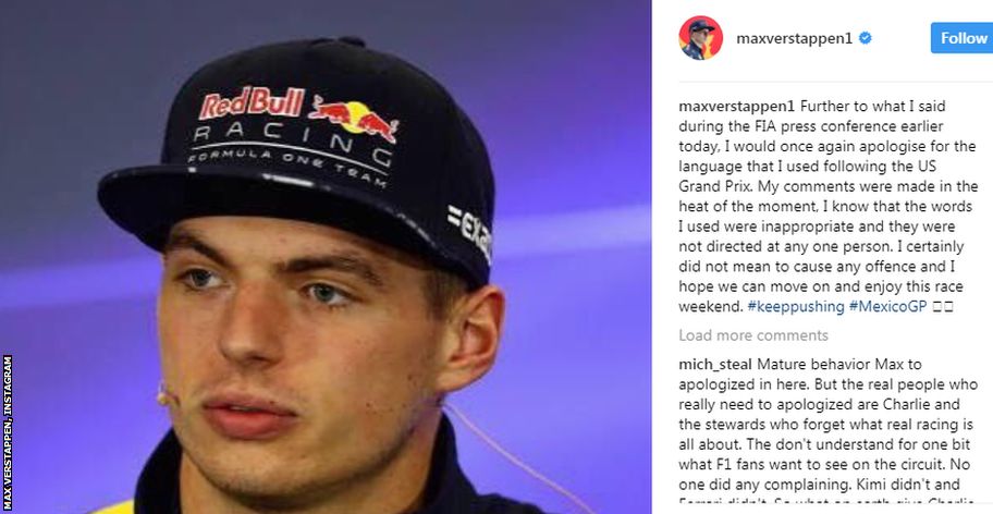 Max Vertsappen apologised for his behaviour in Austin at the US Grand Prix