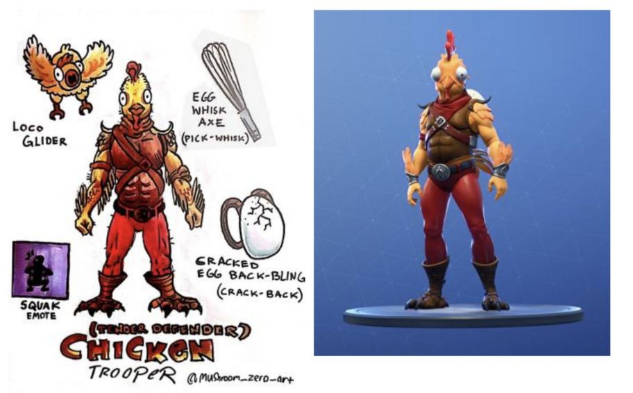 image of chicken trooper and chicken from fornite - what do fortnite skins look like