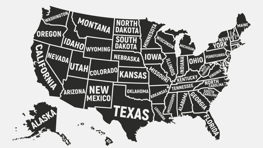 America - Divided into all fifty states and and labelled.